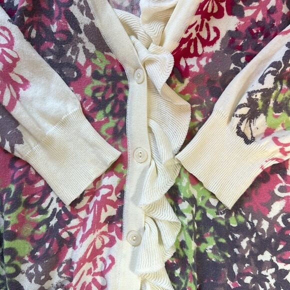 Anthropologie Tabitha Ruffle Floral Button Front Cardigan Pockets Cotton Size M - Picture 8 of 14